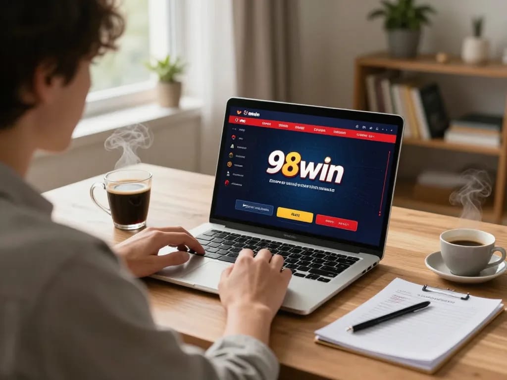 Player enjoying 98win online gambling at home, focused on strategy and gameplay.