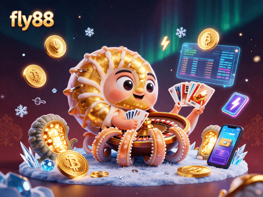 Experience thrilling wins at fly88 with vibrant 3D casino elements and colorful cryptocurrencies.