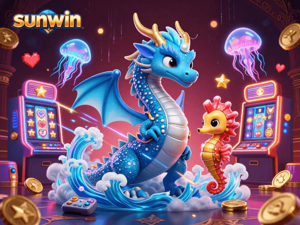 Engage in thrilling slot adventures with sunwin's vivid 3D casino illustration featuring enchanting ocean characters.