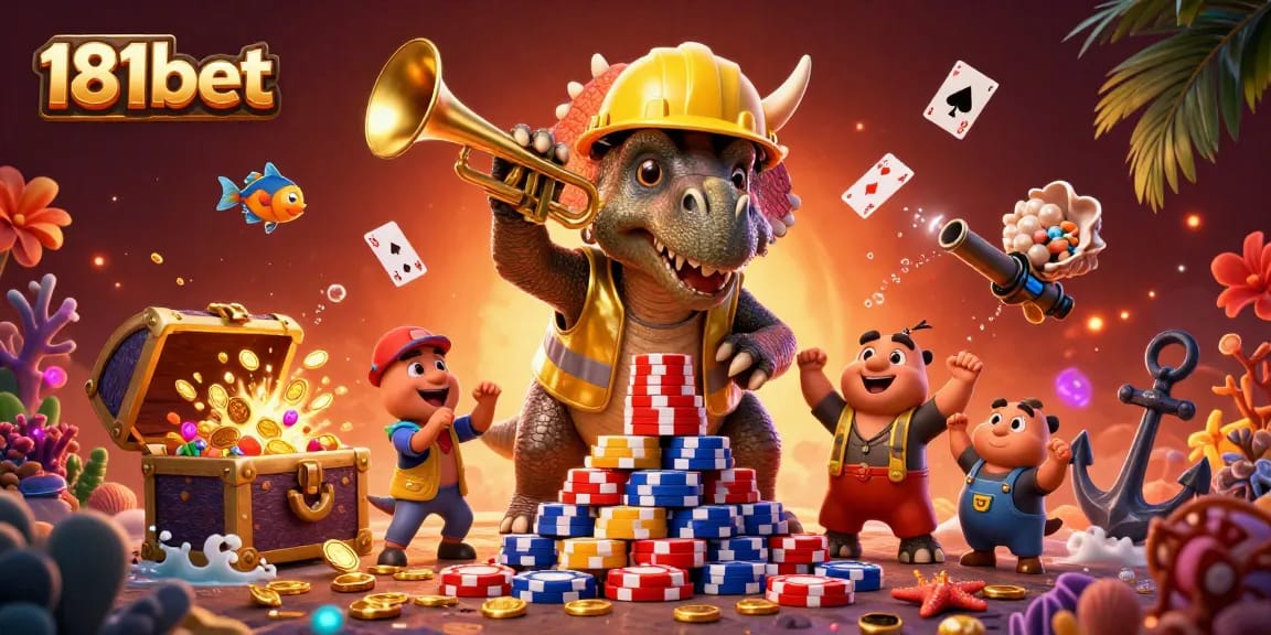 Experience thrilling wins with 181bet featuring fun gaming characters in a vibrant casino atmosphere.