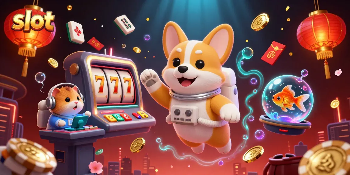Engage with thrilling slot gameplay in a vibrant casino space scene featuring a corgi astronaut.