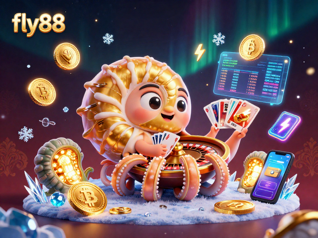 Experience thrilling wins at fly88 with vibrant 3D casino elements and colorful cryptocurrencies.