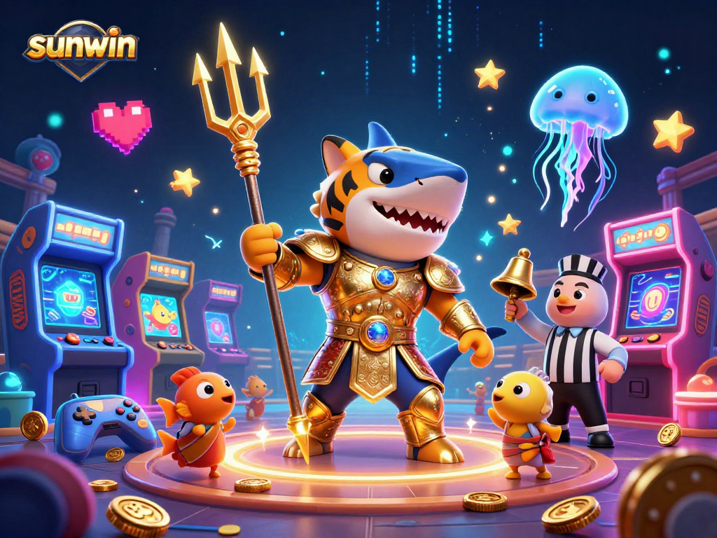 Engage with sunwin's thrilling underwater casino featuring a fierce tiger shark and dynamic gaming elements.