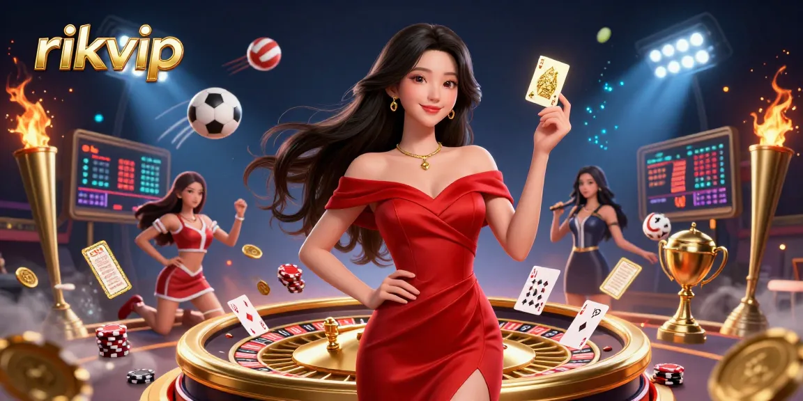 Experience the excitement of rikvip with a stunning young woman in a glamorous casino scene.