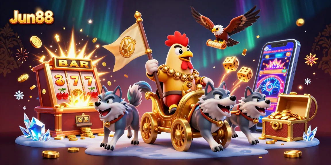 Win big at Jun88 with an epic jackpot scene featuring dynamic casino elements and thrilling characters.