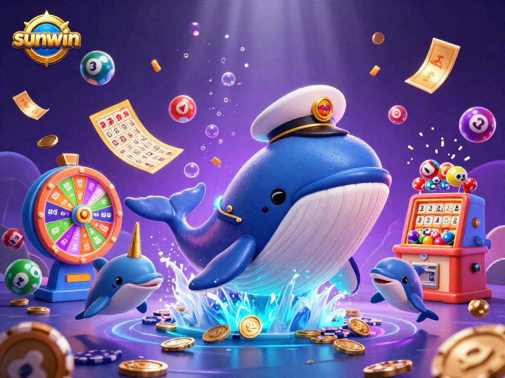 Experience sunwin's excitement with a vibrant 3D casino scene bursting with playful characters.