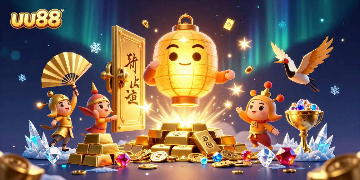 uu88 captures vibrant casino atmosphere with lively golden characters and treasures