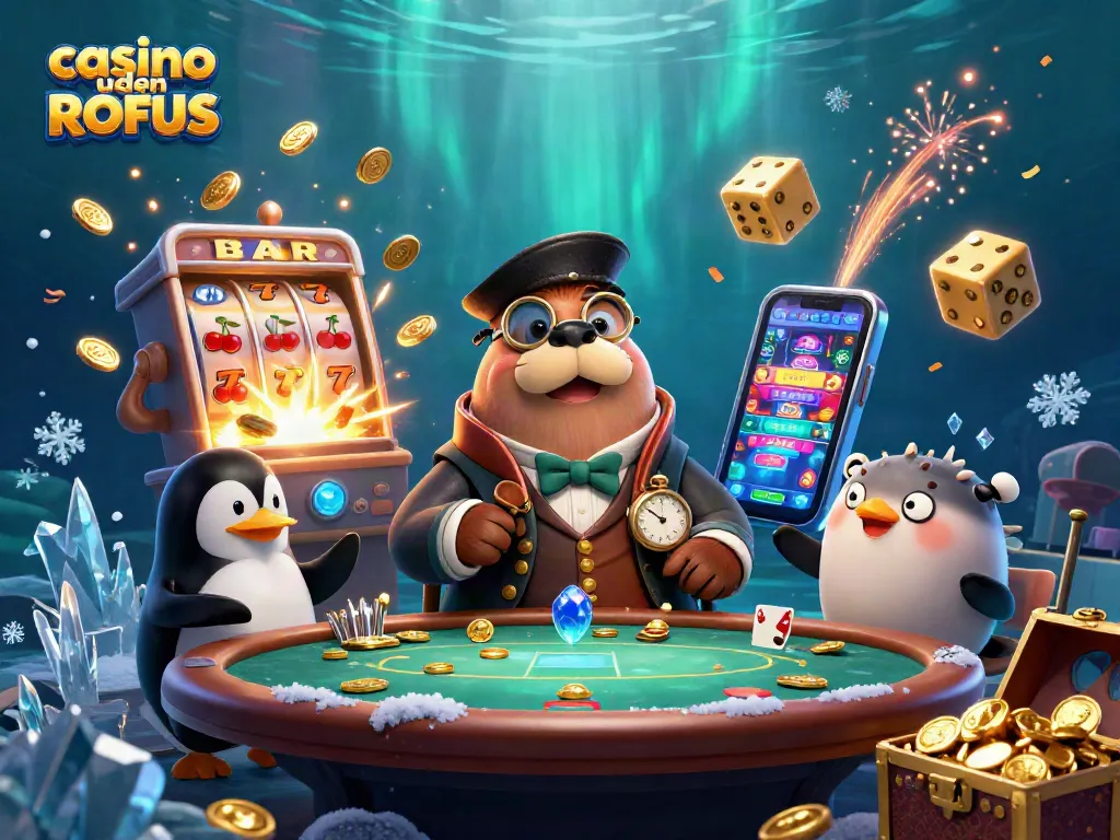 Play exciting games at casino uden ROFUS with colorful characters and thrilling casino elements.