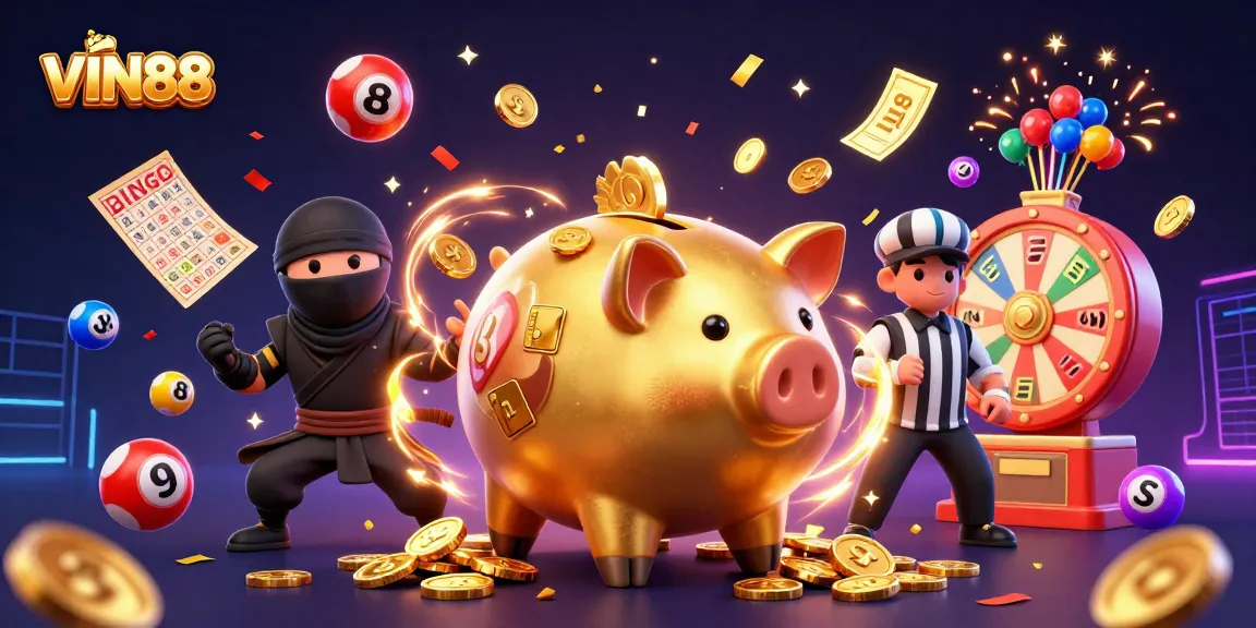 Experience the thrilling action of VIN88 with dynamic characters, vibrant game elements, and energetic casino visuals.