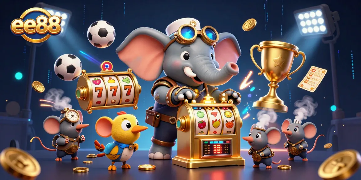 Engage with thrilling casino action at ee88 featuring a vibrant steampunk elephant and dynamic slot machine.