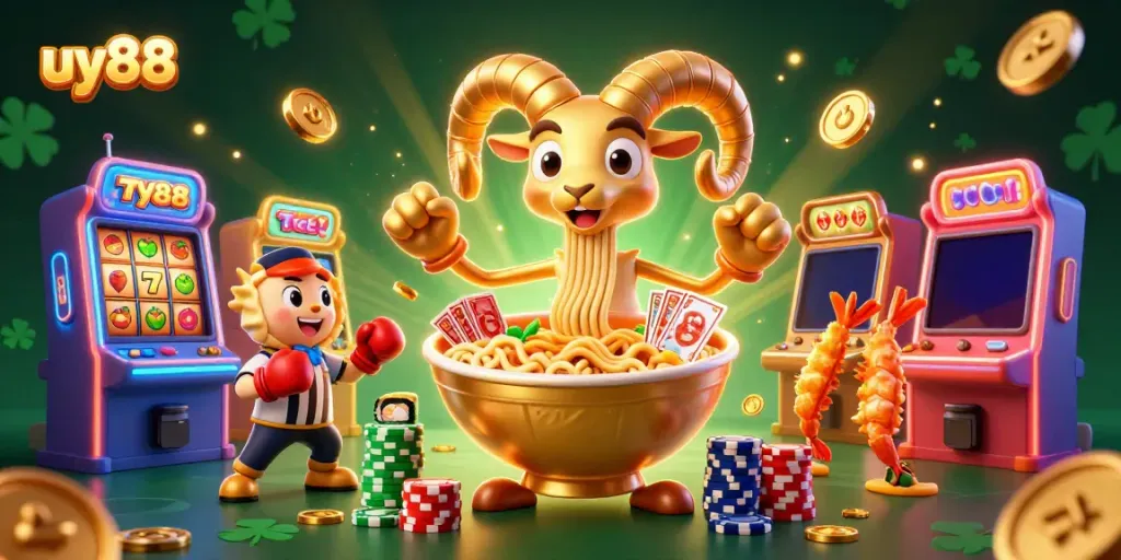 Engage in winning strategies at uy88's vibrant slot machines with fun characters.