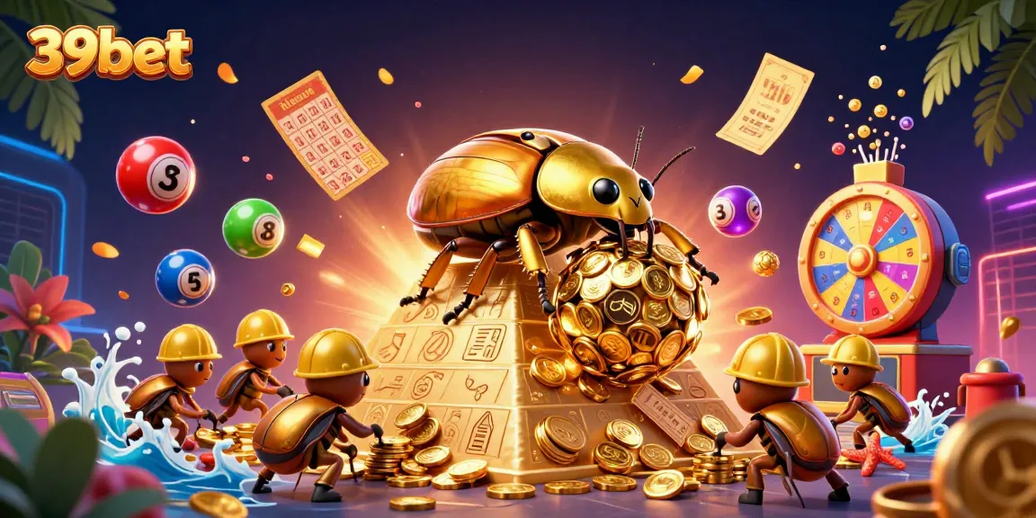 Engage with 39bet's vibrant online casino scene featuring colorful elements and gold coins.