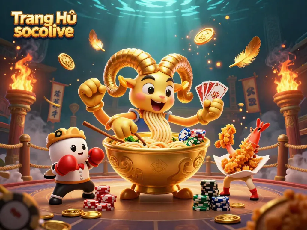 Engage with the thrilling atmosphere of Trang Chủ socolive featuring unique characters celebrating iconic gambling moments.
