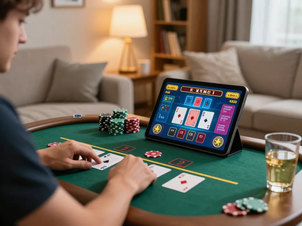 LC 88 gamer enjoying live blackjack from a cozy home setup while engaging in strategic gameplay.