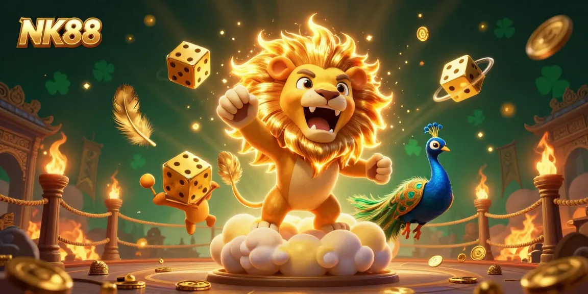 Experience thrilling gameplay with NK88 as the roaring sun lion dominates this vibrant digital casino scene.
