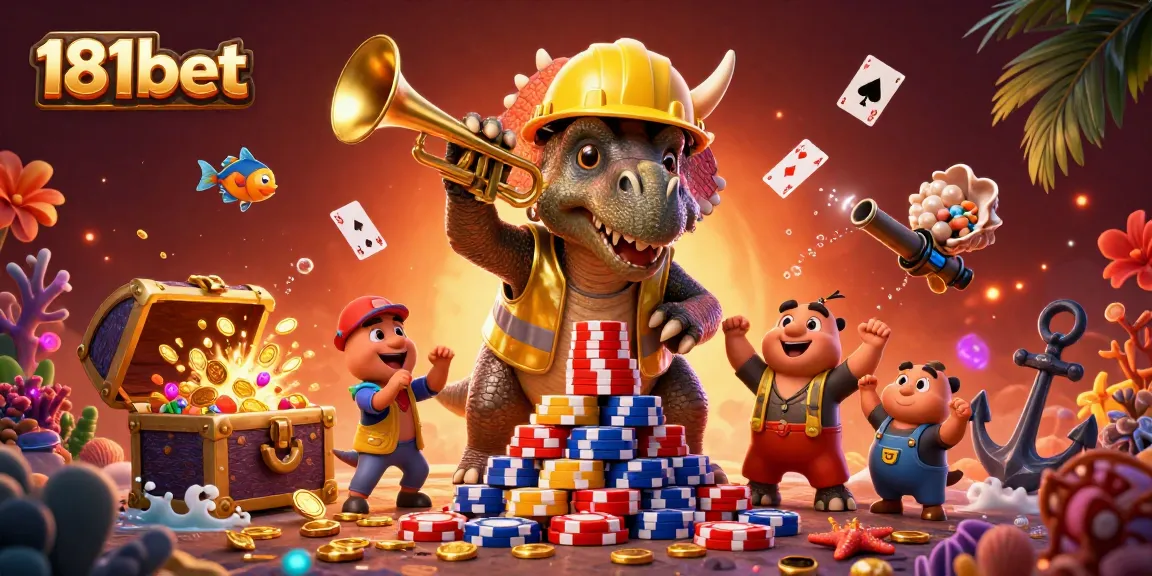 Experience thrilling wins with 181bet featuring fun gaming characters in a vibrant casino atmosphere.