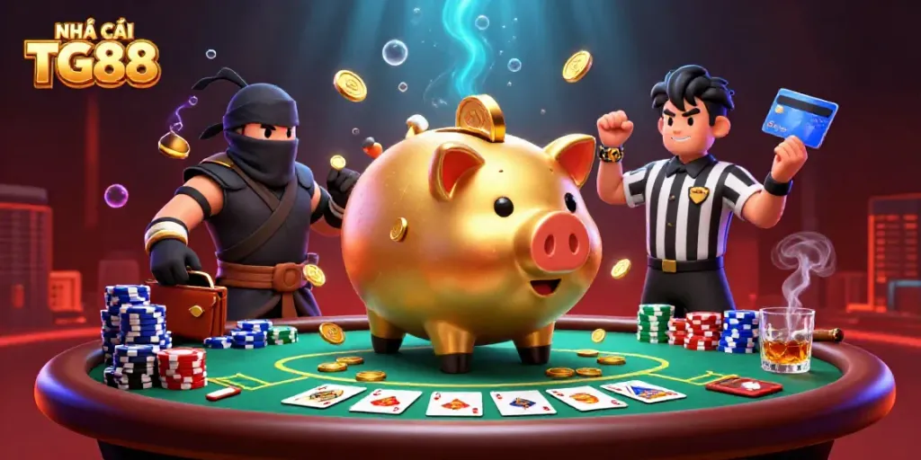 Engaging scene illustrating NHÀ CÁI TG88's dynamic gaming atmosphere with colorful casino elements.