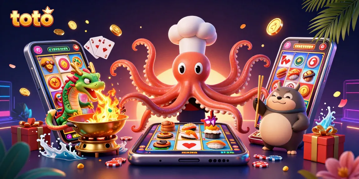 Experience the excitement of toto in a dynamic casino scene with a sushi chef octopus and dragon.