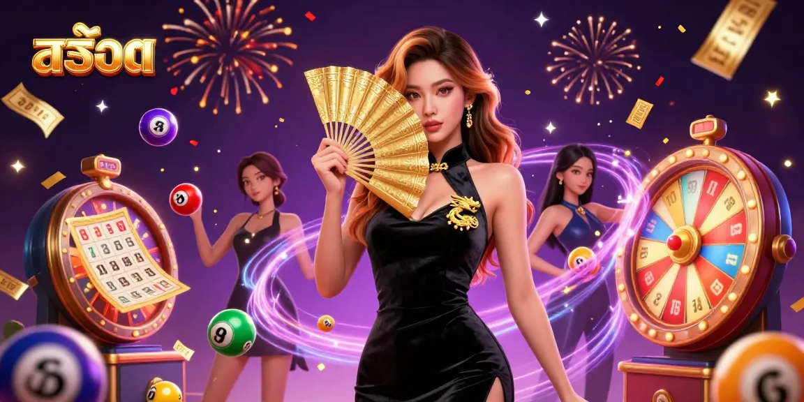 Spin สล็อต reels and win big with lively lottery balls and festive casino elements.