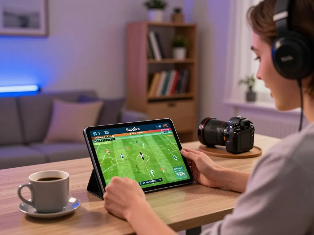 Socolive user enjoying live sports betting experience at home with tablet and engaging visuals