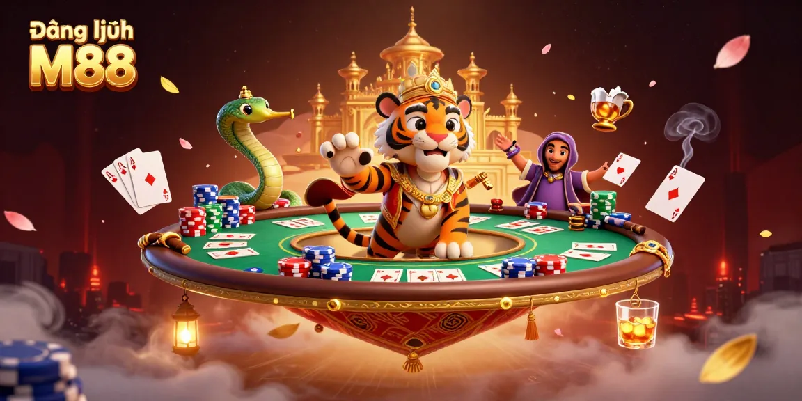 Experience the excitement of Đăng nhập M88 with vibrant casino elements and a magical atmosphere.