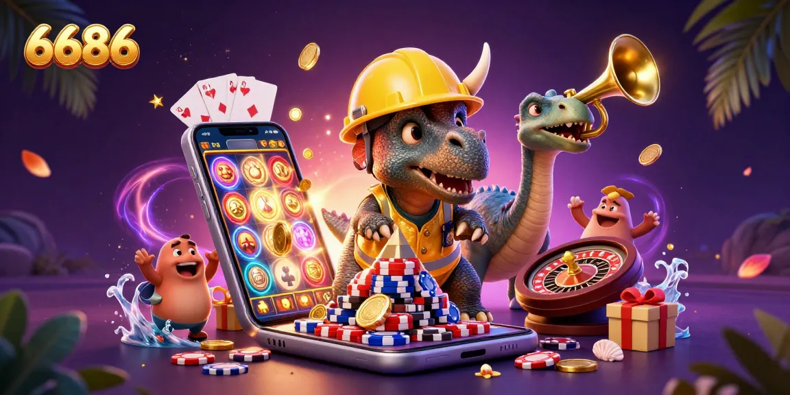 Cheer as 6686 transforms gameplay with 3D cartoon dinosaurs and vibrant casino elements.