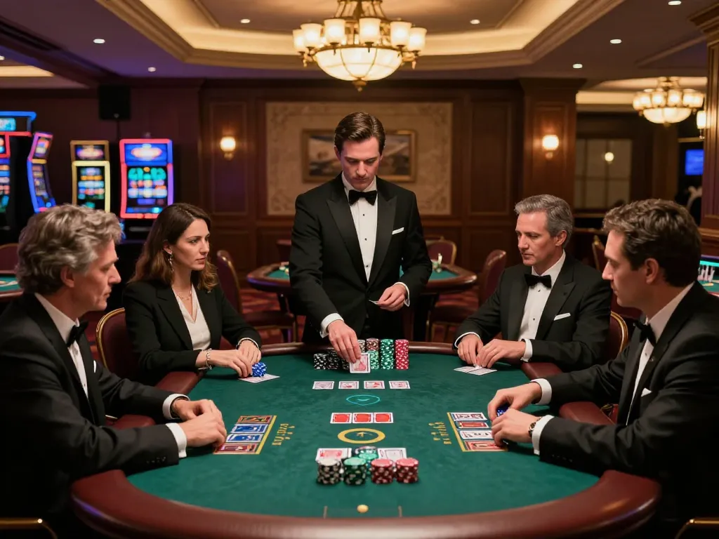 Players engaged in a high-stakes blackjack game at an upscale casino during a lu88 bet session, capturing excitement and strategy.