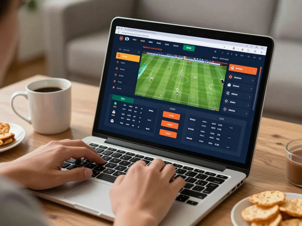 Engage in kèo nhà cái sports betting using a laptop in a cozy home setting.