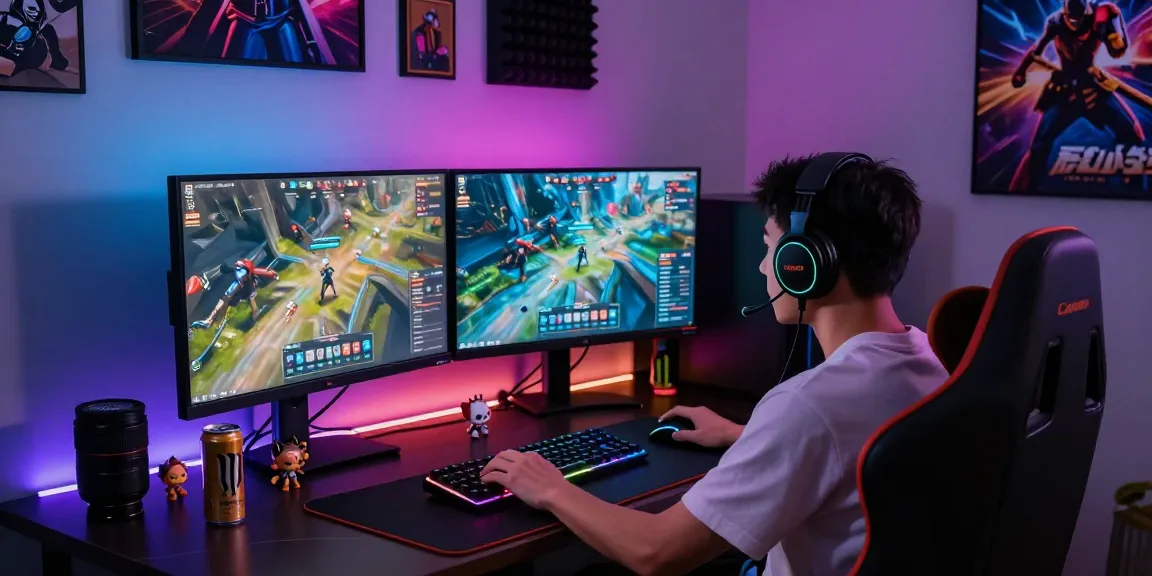 Exciting gaming scene with player immersed in Rr8i experience, colorful LED lights reflecting vibrant gaming culture.