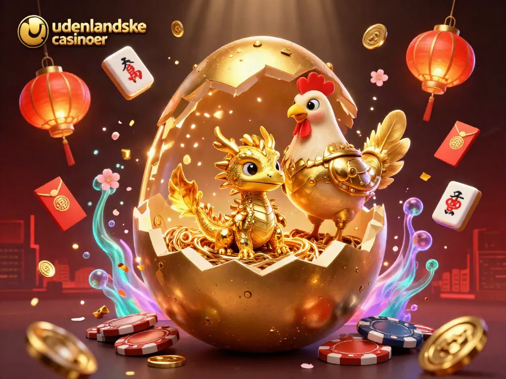 Experience the magic of udenlandske casinoer with a golden dragon and vibrant casino elements.