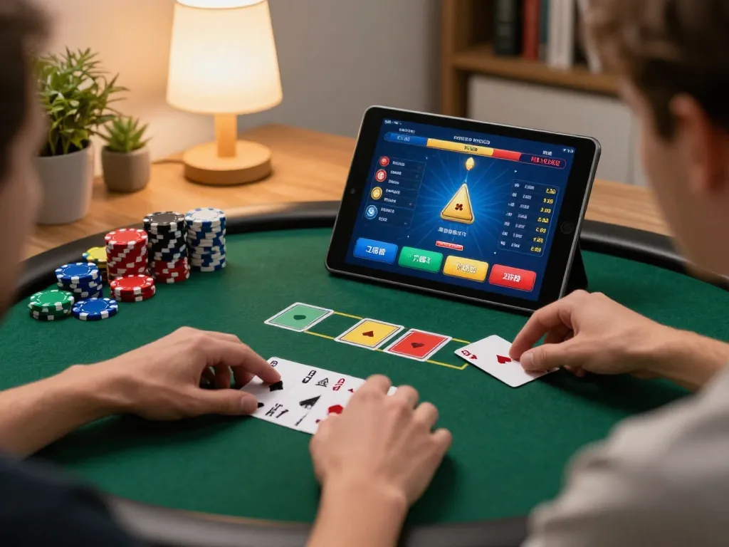 Player engaged in an online poker game at home, showcasing strategic gameplay with nhà cái RR88.