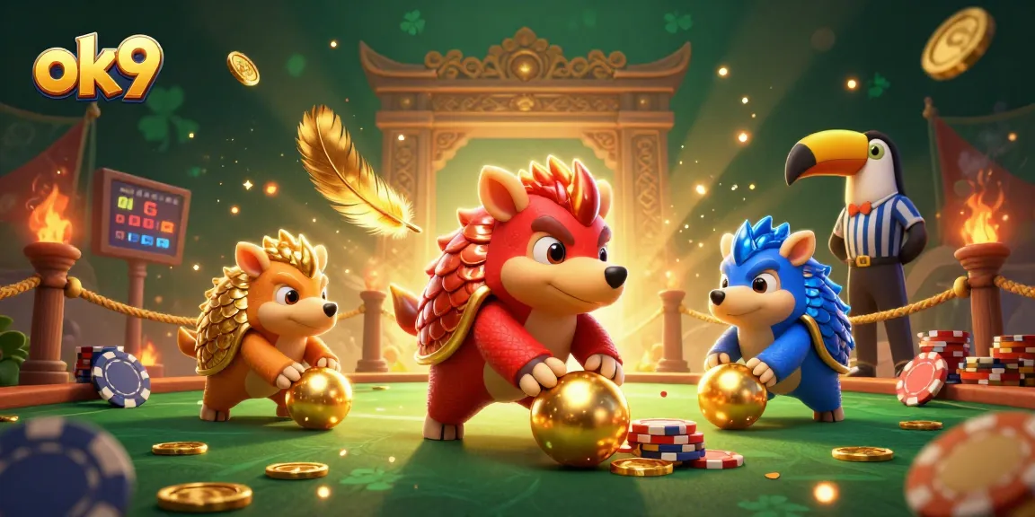 Experience exciting gameplay with ok9 featuring vibrant pangolins, poker chips, and dynamic casino elements.