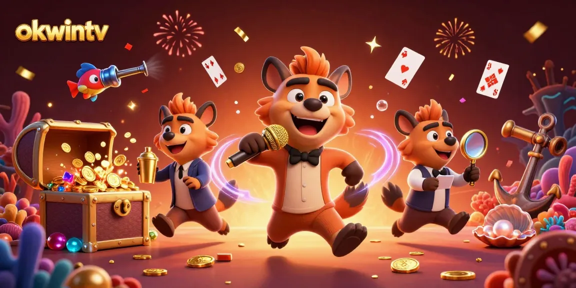 Join the action at OKWINTV with a 3D illustration of hyenas entertaining in a vibrant casino!