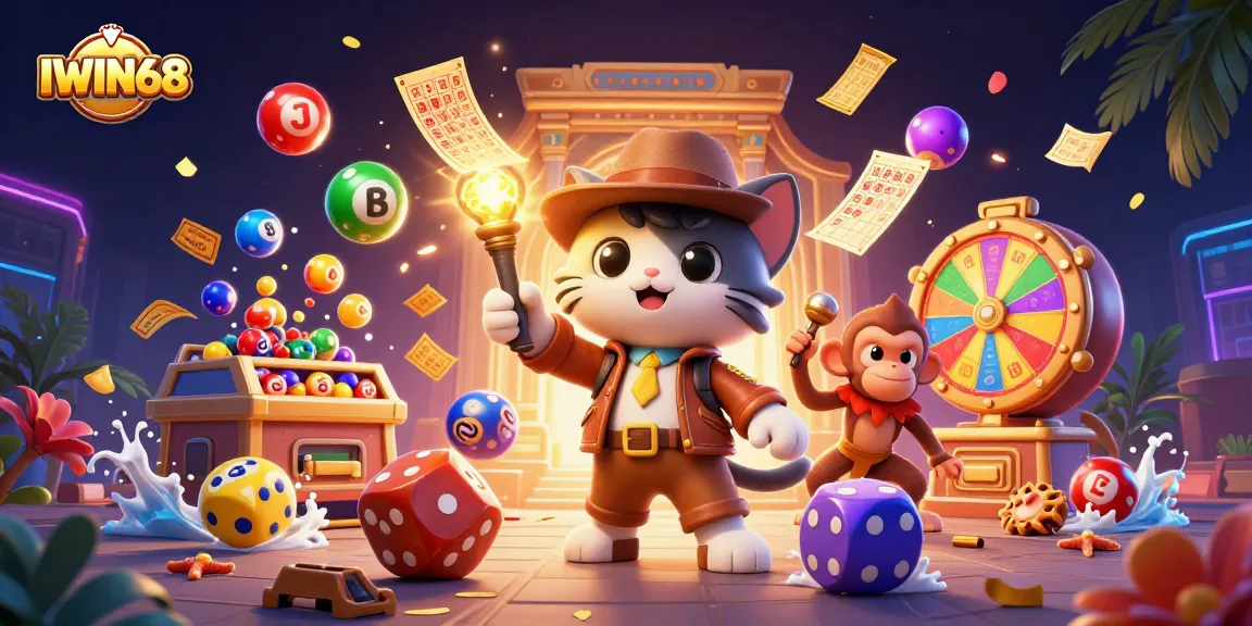 IWIN68 brings excitement as a cat archaeologist finds treasure in a vivid casino scene.