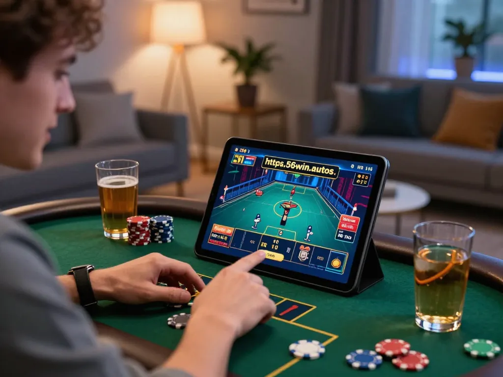 Engaging player enjoying online gaming experience at https://56win.autos/ with interactive tablet interface
