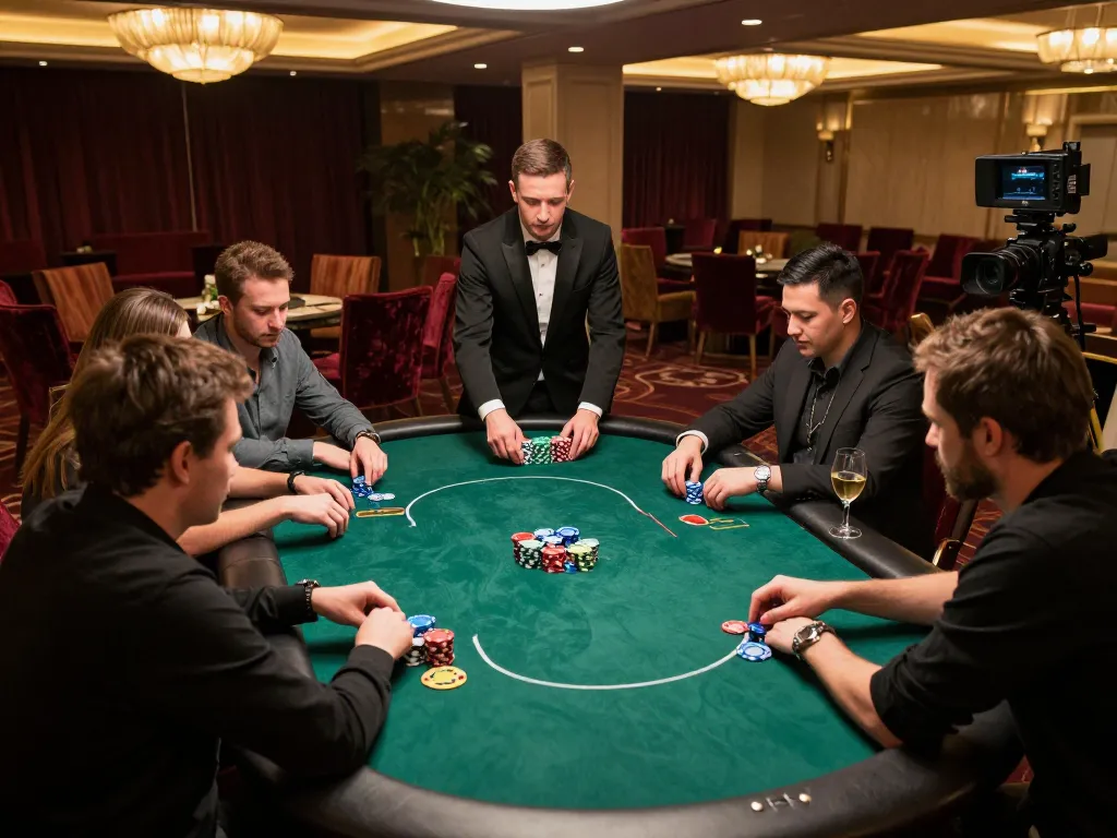 Kuwin players engaging in strategic poker game at a luxury casino table, showcasing intensity and excitement.