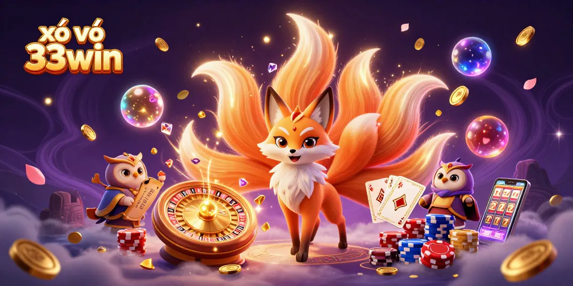 Experience the excitement of xổ số 33win with vibrant gaming spirits, magical elements, and dynamic coins.