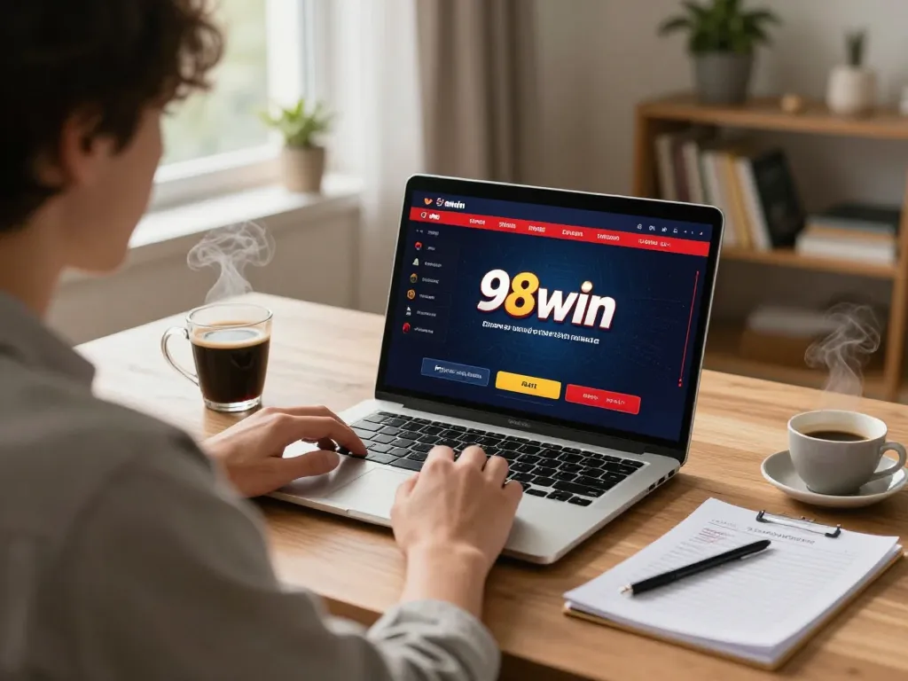 Player enjoying 98win online gambling at home, focused on strategy and gameplay.