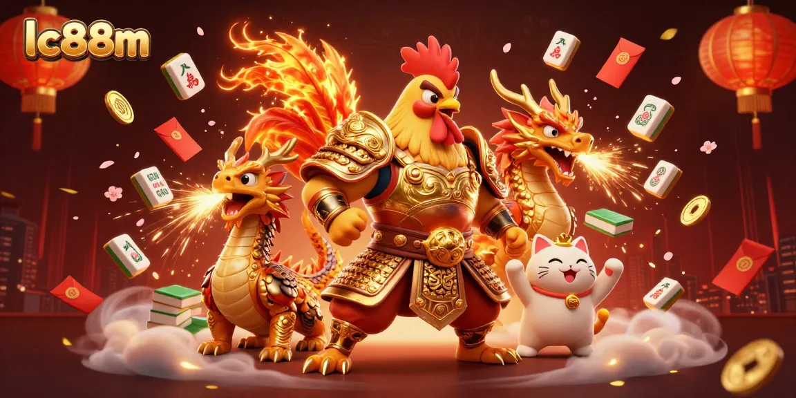 Experience thrilling gaming action at lc88m with a heroic rooster warrior and dragon hatchling.
