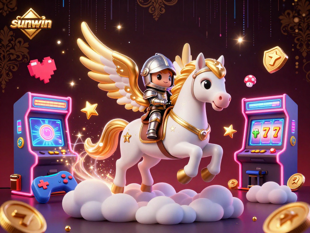 Join the fun at sunwin with exciting slot machines and fantasy characters in a vibrant casino scene.