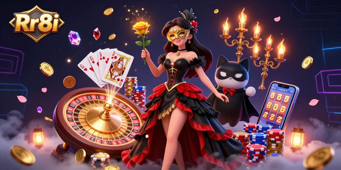 Experience Rr8i's vibrant casino world with mesmerizing 3D visuals and dynamic game elements.