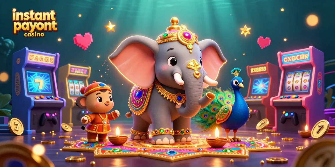 Experience the vibrant atmosphere of an instant payout casino with colorful games and a festive scene.